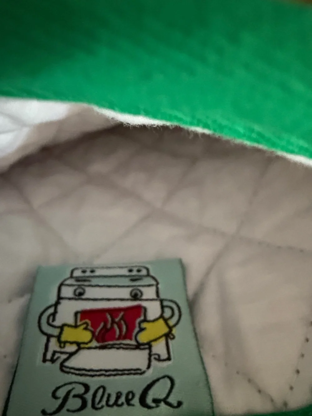 NWT Blue Q Pink Oven Mitt with Green and Black Print